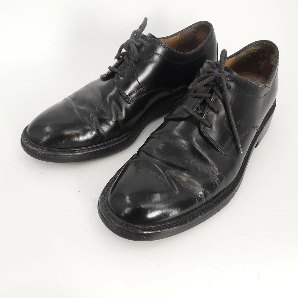 Tod's Black Polished Leather Derby Shoes Made in Italy‎ Men's 8